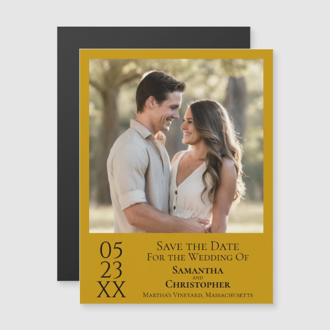 Invitation Magnétique Mariage simple moderne Enregistrer la date Photo M (Devant / Derrière)