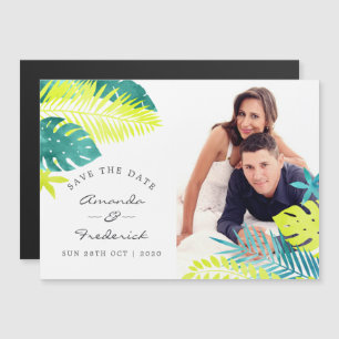 Invitation Magnétique Mariage tropical turquoise et citron Enregistrer l