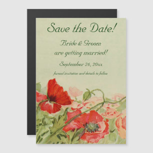 Invitation Magnétique Mariage Vintage, Fleurs de Coquelicots Rouges Enre