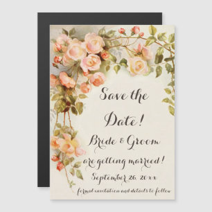 Invitation Magnétique Mariage vintage, Fleurs roses roses, Enregistrer l