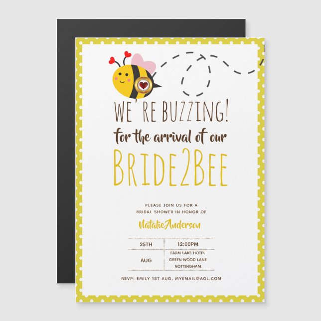 Invitation Magnétique Mariée 2 BEE mignonne Mariage ou Fête des mariées  (Devant / Derrière)