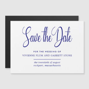 Invitation Magnétique Marine Blue White Calligraphie Mariage Enregistrer
