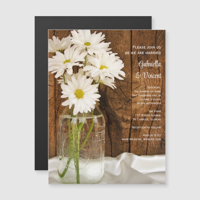 Invitation Magnétique Mason Jar et White Daisies Barn Mariage (Devant / Derrière)