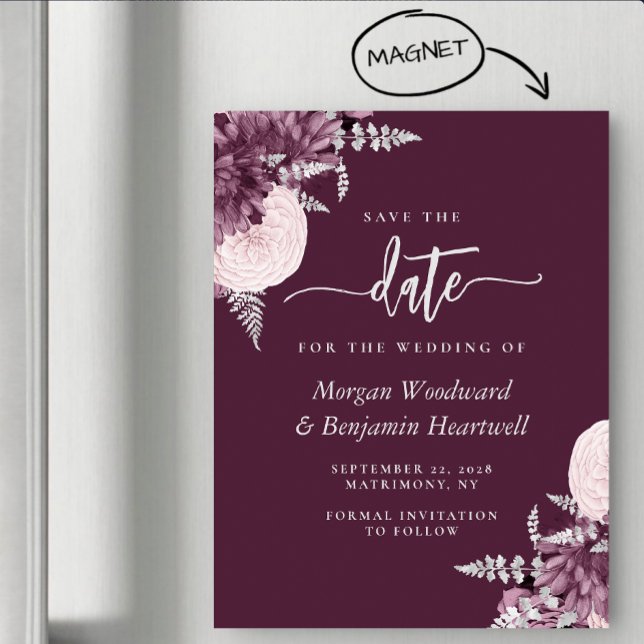 Invitation Magnétique Mauve Silver Floral Wedding Save the Date (Créateur téléchargé)