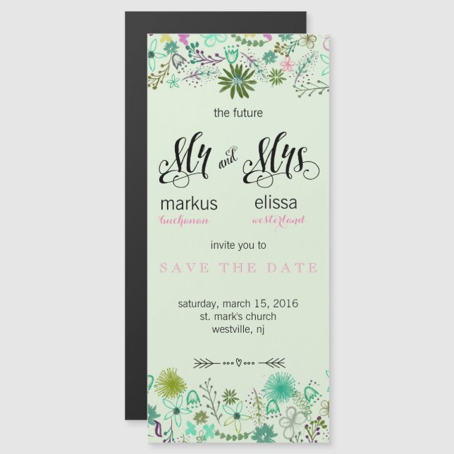 Invitation Magnétique Mini Fleurs Enregistrer la date de mariage Inviter (Devant / Derrière)