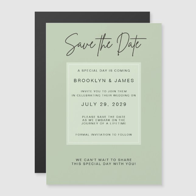 Invitation Magnétique Minimal Sage Green Wedding Save The Date (Devant / Derrière)