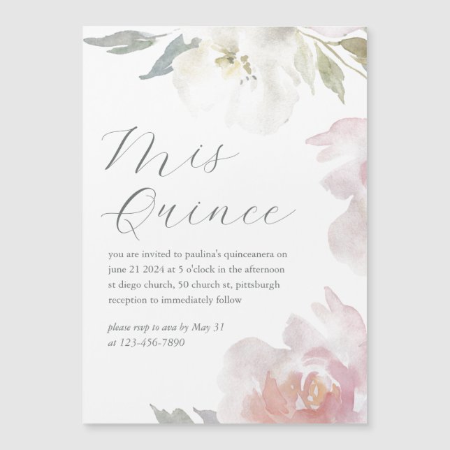 Invitation Magnétique Mis Quince Floral 15 ans Anniversaire Quinceañera (Devant)