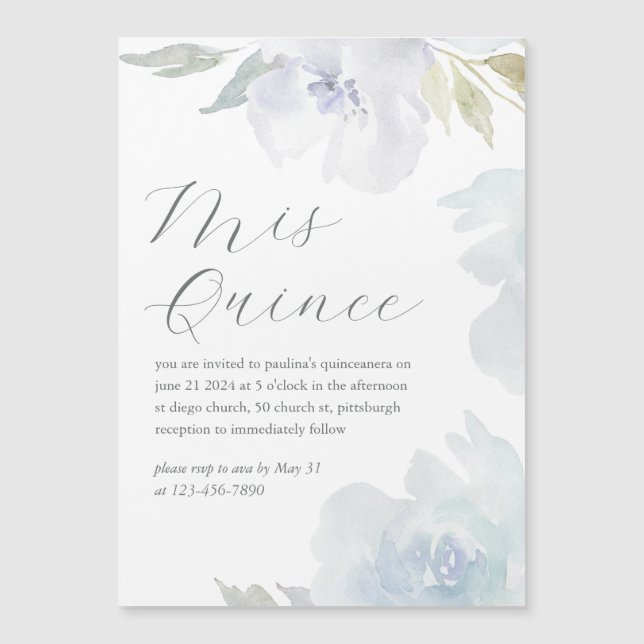 Invitation Magnétique Mis Quince Floral 15 ans Anniversaire Quinceañera (Devant)