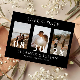 Invitation Magnétique Modern Black 3 Photo Film Strip Save the Date
