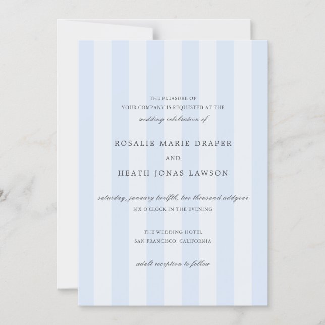Invitation Magnétique Modern Blue Stripes Elegant Wedding (Recto)