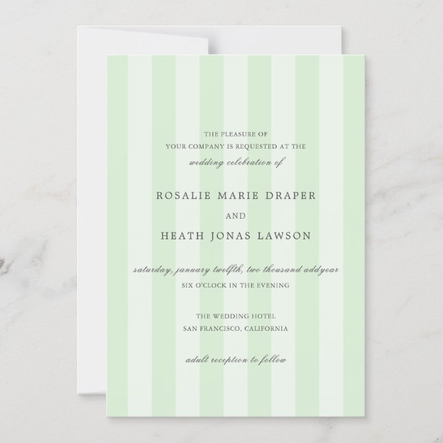 Invitation Magnétique Modern Green Stripes Elegant Wedding (Recto)