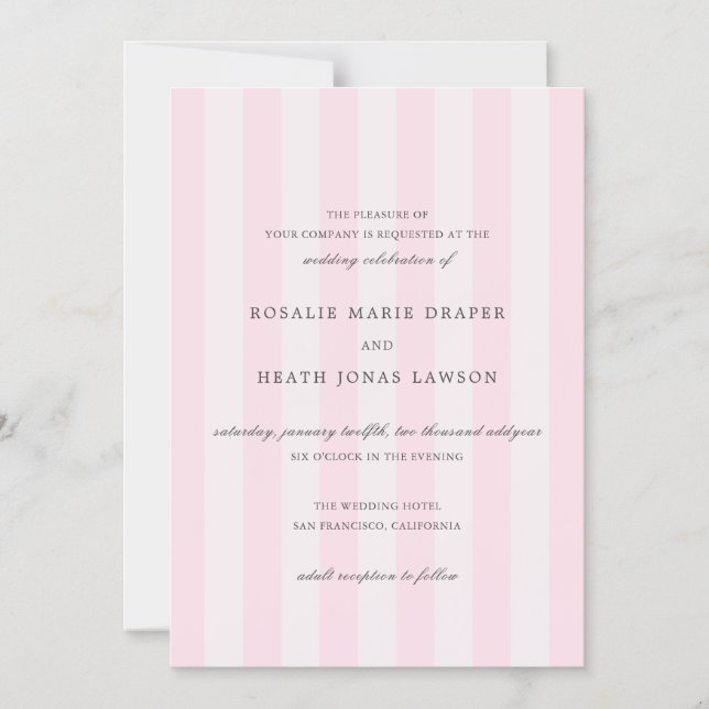 Invitation Magnétique Modern Pink Stripes Elegant Wedding (Recto)