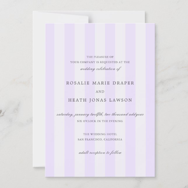 Invitation Magnétique Modern Purple Stripes Elegant Wedding (Recto)