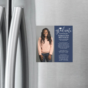 Invitation Magnétique Moderne écriture bleu marine et blanc 1 photo remi