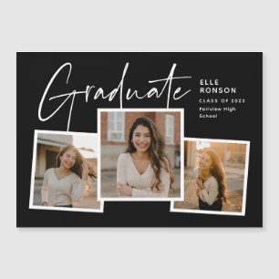 Invitation Magnétique Moderne Script Graduate Photo Collage Graduation
