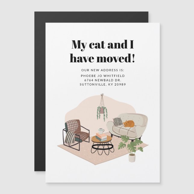 Invitation Magnétique Mon chat et moi avons déménagé Changement d'adress (Devant / Derrière)