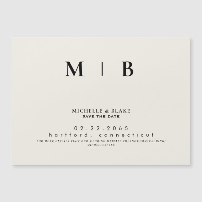 Invitation Magnétique Monogramme simple et élégant Beige Enregistrer la  (Devant)