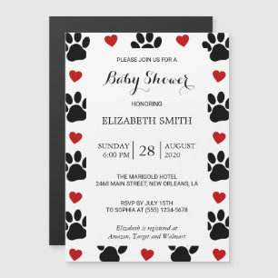 Invitation Magnétique Motif De Pâtes, Poches De Chien, Coeurs Rouges, Ba