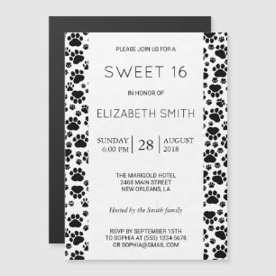 Invitation Magnétique Motif mâché, pattes de chien, noir et blanc, doux 
