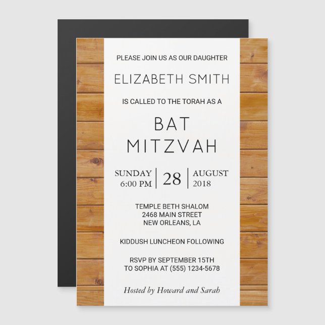 Invitation Magnétique Mur de grange, Bois, Bat mitzvah rustique (Devant / Derrière)