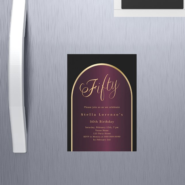 Invitation Magnétique Noir or burgundy or arch luxe 50e anniversaire (Créateur téléchargé)