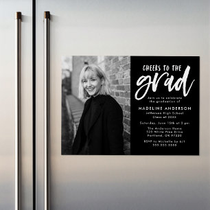 Invitation Magnétique Noir   Salutations à la Grad Script Grad Graduatio