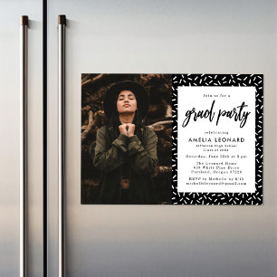 Invitation Magnétique Noir   Scripté Photo Graduation Party