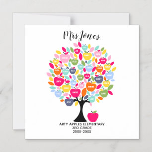 Invitation Magnétique noms de classe professeur merci pomme mot art géan