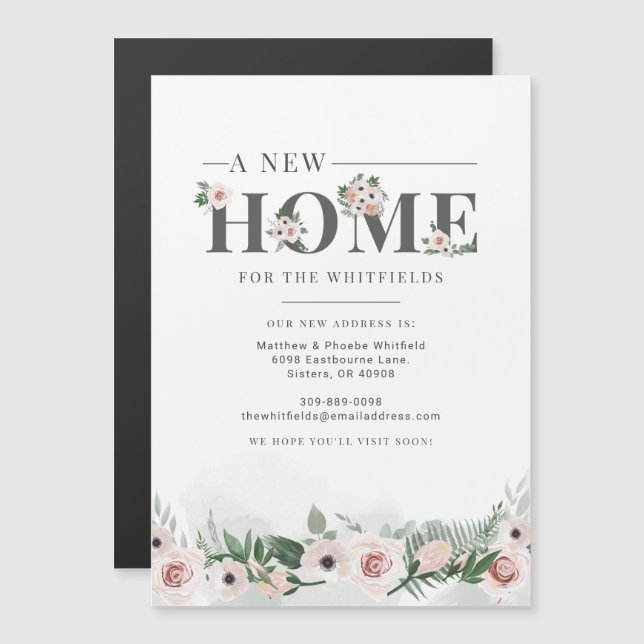 Invitation Magnétique Nous Avons Déplacé L'Adresse Florale Moving Faire- (Devant / Derrière)