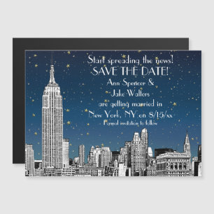 Invitation Magnétique NYC Skyline 01 Etched Blue Starry Enregistrer la d