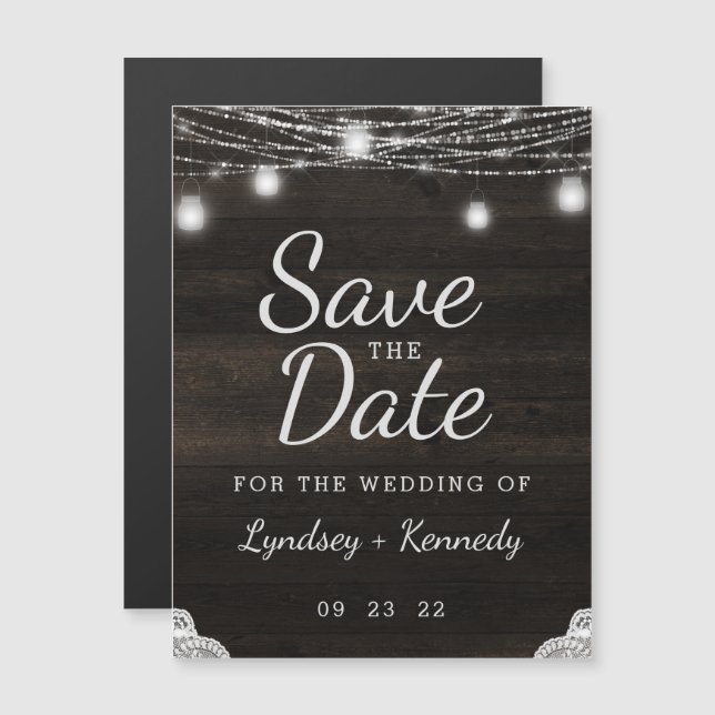Invitation Magnétique Oak Ridge Rustic Dark Wood Wedding Enregistrer la  (Devant / Derrière)