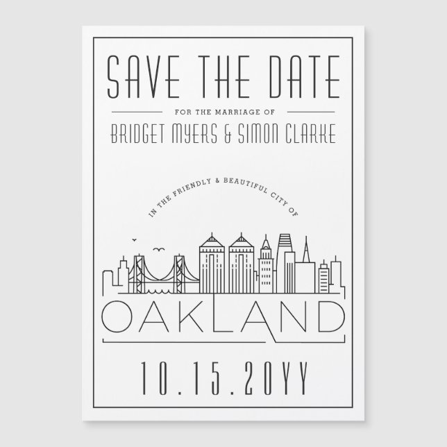 Invitation Magnétique Oakland Mariage Styliszed Skyline Enregistrer la d (Devant)