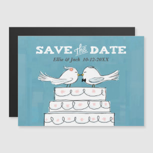 Invitation Magnétique Oiseaux de l'amour sur gâteau de mariage, retenez