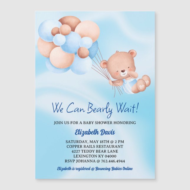 Invitation Magnétique On Peut Attendre De Beau Beige Baby shower Garçon (Devant)
