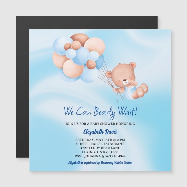 Invitation Magnétique On Peut Attendre De Beau Beige Baby shower Garçon (Devant / Derrière)