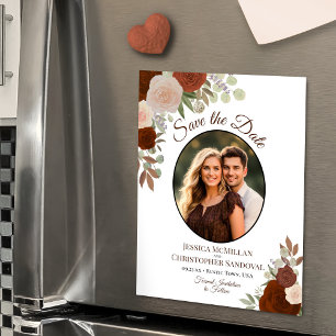 Invitation Magnétique Orange Boho Floral & Mariage photo Enregistrer la 
