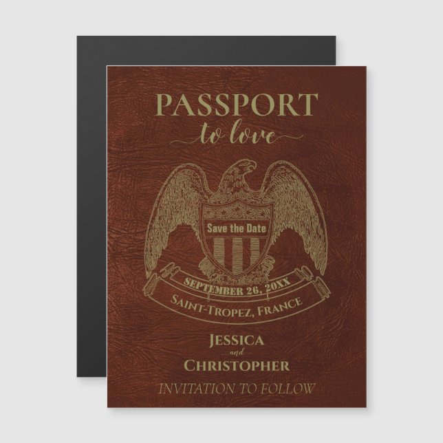 Invitation Magnétique Orange Passport Destination Mariage Enregistrer la (Devant / Derrière)