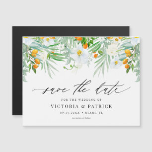 Invitation Magnétique Orchidées aquarelle et kumquats Enregistrez la dat