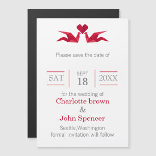 Invitation Magnétique origami grues rouges enregistrer la date