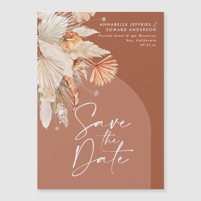 Invitation Magnétique Pampas en terre cuite bohème moderne herbe stylé s (Devant)