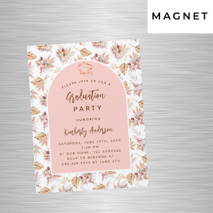 Invitation Magnétique Pampas fleurs rose or luxe fête de graduation