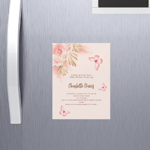 Invitation Magnétique Papillon pampas herbe rose Baby shower de luxe