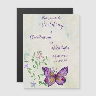 Invitation Magnétique Papillon pourpre à aquarelle personnalisée
