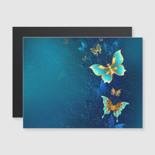 Invitation Magnétique Papillons d'or sur un Arrière - plan bleu