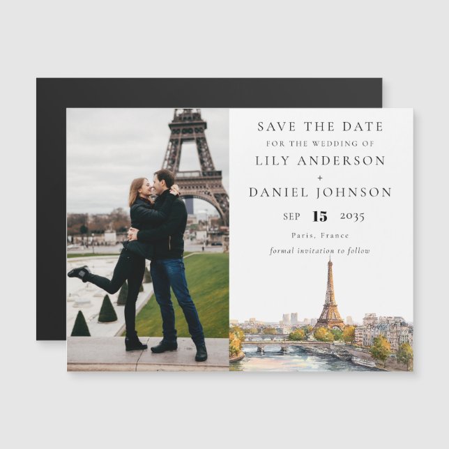 Invitation Magnétique Paris France Photo Mariage Enregistrer La Date (Devant / Derrière)