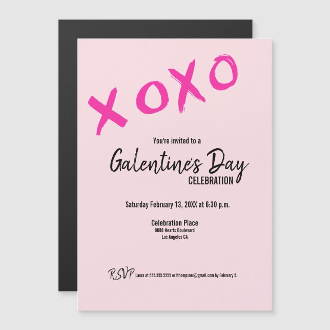 Invitation Magnétique Parti de la Saint-Galentin sur mesure Xoxo rose (Devant / Derrière)