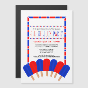 Invitation Magnétique Parti Patriotic Popsicles 4 juillet