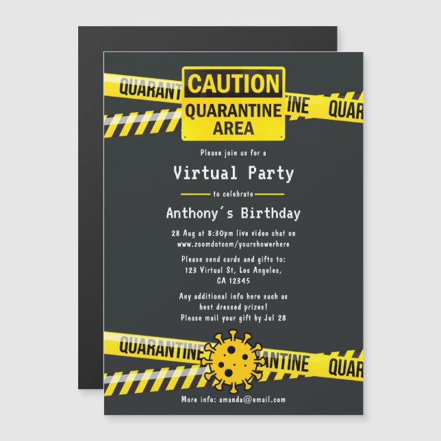 Invitation Magnétique Partie d'anniversaire virtuelle de quarantaine (Devant / Derrière)