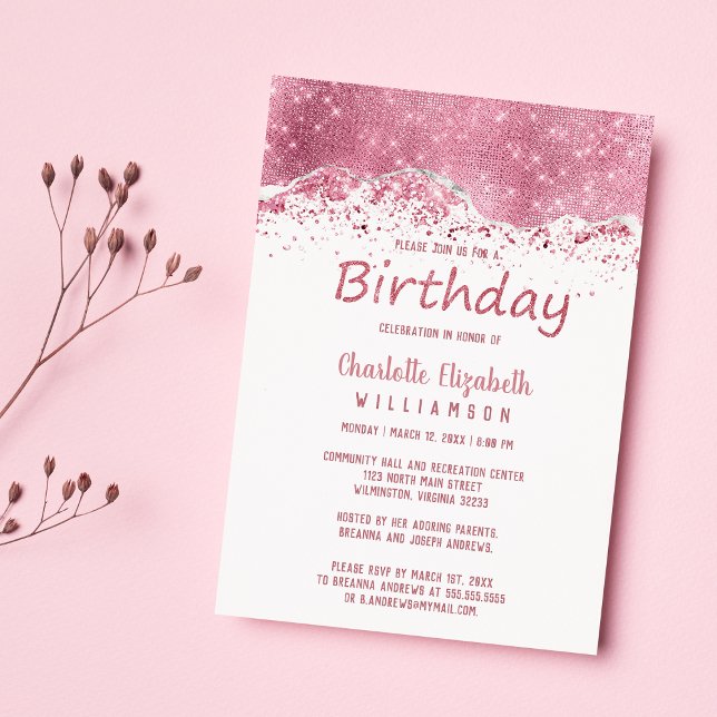 Invitation Magnétique Parties scintillant de luxe rose or argent  Annive (Luxury rose gold silver glitter Birthday Magnetic)