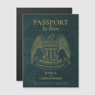 Invitation Magnétique Passport turquoise Destination Mariage Enregistrer